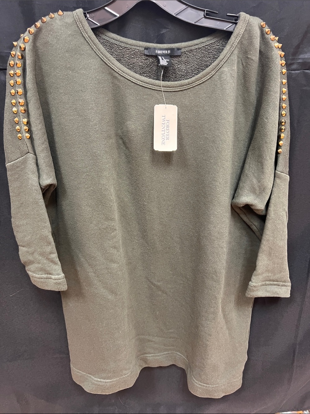 Forever 21 Olive Green Stud-Embellished Women's Sweatshirt Sz s
